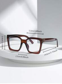 1pc Fashionable Versatile Rivet Decor Square Frame Clear Lens Glasses - Coffee Brown - View 3