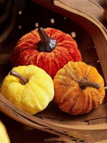 6pcs Faux Velvet Foam Fabric Pumpkins Decoration, Fall Pumpkins Decoration For Home, Assorted Velvet Pumpkins Fake Pumpkins, Artificial Fall Table Decor, Reusable Thanksgiving, Autumn Table Centerpiece, Velvet Craft Pumpkin For Fall Home Farmhouse Harvest Thanksgiving Decorative, Table Centerpiece, Halloween Decorations, Christmas Decoration, - Multicolor - View 8