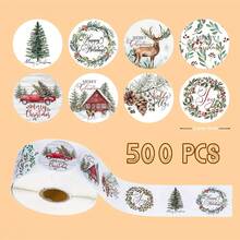 500/1500pcs Assorted Christmas Stickers Roll, Mixed Color Paper Adhesive Labels With 'Merry Christmas' & 'Happy Holidays' Tags For Gift Wrapping & Sealing