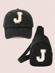 2pcs/Set Boys' Letter Graphic Baseball Cap And Bag, Girls' Breathable Fitted Design Suitable For Daily Wear And Outdoor Activities