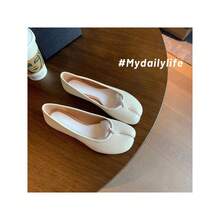 Sheepskin Version~ Genuine Leather Pig's Hoof Shoes Split Toe Shoes Women's Horse Hoof Flat Bottom Loafers Slip-On Shallow Mouth Ballet Flats Elegant Women's Shoes - 黑色 - 查看 4