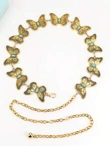 1pc Bohemian Vintage Turquoise Butterfly Shaped Waist Chain For Women, Outfit Accessory For Skirt & Pants Summer, School Fall, Autumn, Halloween