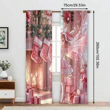 2 piezas Cortinas navideñas con estampado de duendes y calcetines rosas - Diseño de cuento de hadas divertido con calcetines, regalos y decoración navideña - Lavable a máquina, para sala de estar, cocina, comedor, decoración navideña (Barra no incluida), Cortinas navideñas, Decoraciones navideñas, Decoración navideña, Decoraciones navideñas para el hogar