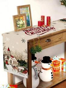 1 pièce Nappe thème de Noël, 35x180cm, thème de Noël vintage, motif d'église enneigée, thème des fêtes de Noël pour décoration de table à manger, convient pour les restaurants, les salons, les rassemblements familiaux de Noël, tissu d'hiver.