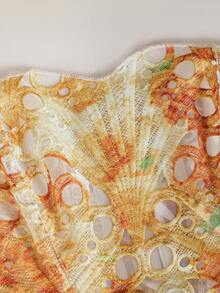 1 chiếc áo corset ren hoa mỏng màu vàng có họa tiết, khoét rỗng, kiểu áo quây, thích hợp mặc hàng ngày/dự tiệc/đám cưới mùa hè. - trái cam - Xem 8