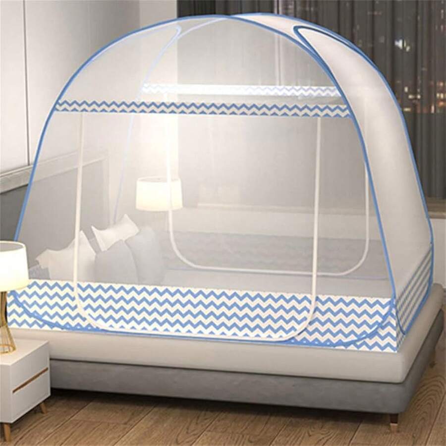 Bedroom Mosquito Net CdyBox Folding Mosquito Net Tent Canopy Curtains Beds Home Bedroom Decor (Gray, 1.2X2.0m) - 藍色 - 查看 1
