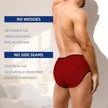 Meshal MEN'S Cotton Low Rise Briefs Soft Breathable Bulge Pouch Underwear - 紅色 - 查看 3