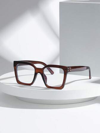 1pc Fashionable Versatile Rivet Decor Square Frame Clear Lens Glasses