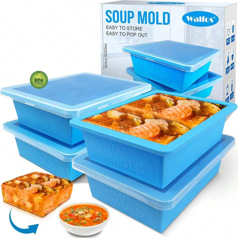 2cup Silicone Freezing Tray With Lid - Easy Meal Prep Container And Kitchen Storage Solution, Make Perfect Freezing,Storing Soups, Foods, Stews, Dips Or Sauces Simple And Convenient-4-PACK BLUE,11711951 - 黑色 - 查看 1
