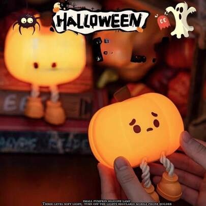 1 Stück Halloween Kürbis Klatsch Licht, einstellbare Helligkeit kleine Nachtbeleuchtung, hochwertige Silikonlampe mit Atmosphäre, Kürbis Ausdruck Nachttischlampe, gruselig süße Nachtbeleuchtung, perfektes Geschenk für Halloween & Weihnachten Herbstdekoration