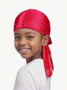 1pc Children's Durag, Silk Smooth & Breathable Fashionable Pirate Hat, Unisex Kids' Casual & Comfortable Headwrap - Durag Long-tailed Turban - View 2