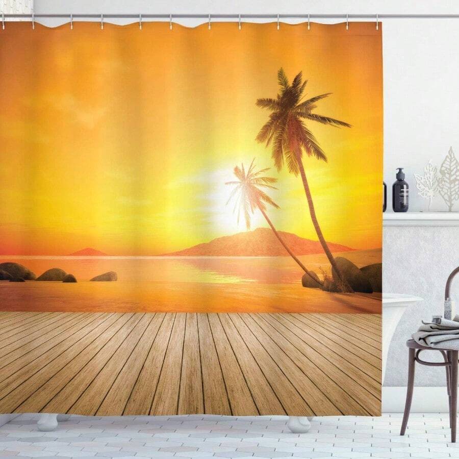 Olive Green Shower Curtain, Wedding Inspired Floral Arrangement Flourishing Nature Print, Cloth Fabric Bathroom Decor Green White - Màu cam nâu - Xem 1