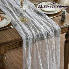 1 Pack Gold Tulle Table Runner, 72*300/500cm, Glitter Metallic Foil, Transparent Chiffon Tulle, Transparent Restaurant, Wedding, Anniversary, Holiday, Birthday Table Decoration, Suitable For Family Gathering, Bridal, Shower, Gold Party Table Decoration, Christmas, New Year, Halloween