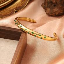 1 件不锈钢 18K 多层珍珠珐琅手镯，简约设计，时尚适合派对、约会、办公室佩戴 - 金黃色 - 查看 8