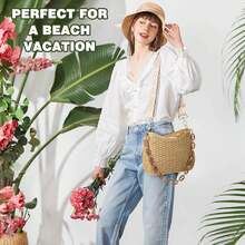 Hand Straw -Woven Small Purse Beach Tote Bag Crossbody Shoulder Handbags Boho Bag Summer Beach Bag For Women - Màu Khaki - Xem 5