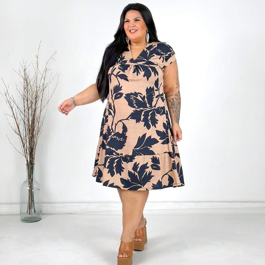 Vestido Irene Estampado Plus Size Leve e Elegante