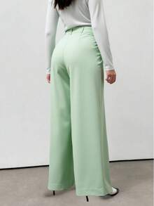 LIU ME Women's Tailored Trousers With Fake Pocket – High Waist And Wide Leg - Mint Green - View 2
