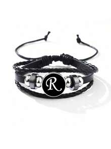 suteyi Bracelet en cuir PU personnalisé avec lettre, fait main, mode et élégant, perles de verre, lettre plaquée blanc, confortable à porter, convient aux personnes de 15 ans et plus - Noir - Voir 24