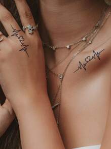 STARTTOOS 1 件心跳草本纹身贴纸，防水、防汗、不反光、持久、可爱、简约设计，适合情侣 - 黑色 - 查看 3