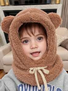 1 件装婴儿卡通熊耳朵小羊帽带口罩保暖拉法帽婴儿加厚护耳帽 2-9 岁 - 彩色 - 查看 2