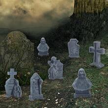 12 Pcs Miniature Tombstones Figurine Mini Resin Tombstones Gravestone Multiple Sizes Style For Mini House Graveyard Scene Diorama Crafts Halloween Decor Accessories, Gray - 灰色的 - 查看 6