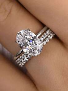 3pcs Classic Cubic Zirconia Ring Set, Women's Valentine's Day Gift, Wedding Anniversary Party Jewelry - 3# - View 24