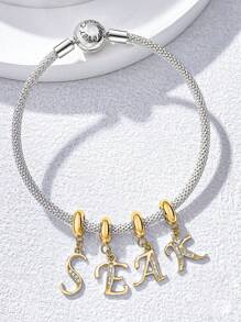 1pc 925 Sterling Silver 26 Letter Beaded Pendant, Suitable For Women Bracelet, Bangle DIY Jewelry Making, Anniversary Gift, Elegant Women Jewelry - Gold - View 3