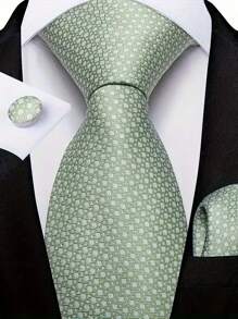 Men's Tie Set, Classic Fashion Tie Set Includes Cufflinks, Business Party - Green - View 1