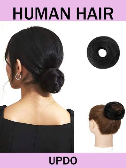 Real Hair Bun Hair Pieces Human Hair Messy Bun Updo Scrunchies With Elastic Rubber Band Elegant Chignons Donot Ponytail Scrunchy Topknot Hairpiece For Women