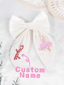 1pc Custom Name Ballet Girls Embroidered Hair Bow For Girls Elegant Pearls Bow Alligator Clip Cute Sweet Personalized Hair Clip White Customized Barrettes Princess Custom Text Hairpin Kids Hair Accessory