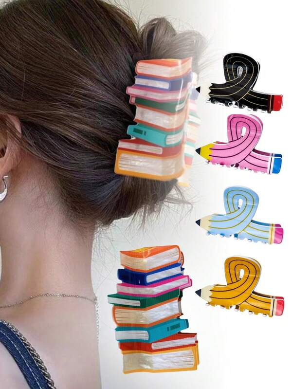 1 Stück Buch & Bleistift geformter Muster, lustige Büroartikel Serie Haarspange, lässiger modischer Campus Stil Haaraccessoire für Frauen, geeignet für Pendeln, Fotoshooting Haaraccessoires Mode Haarklammern Damen Haarklemmen lässige Haarklammer Herbst Accessoires Herbst Mode Haarklammer Winter für Urlaubsoutfits Frau