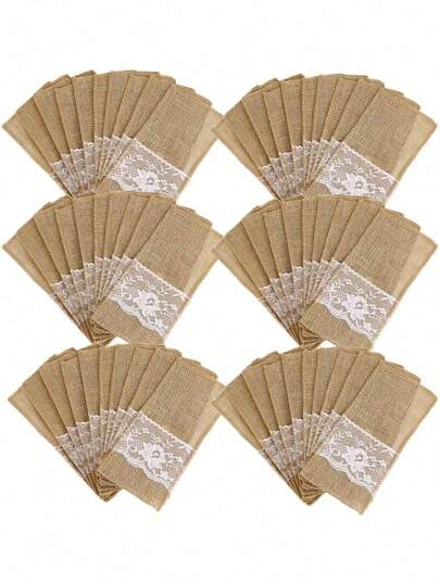 30pcs Burlap Lace Tableware Set, 22 * 11cm Tableware Bag, Silverware Knife & Fork Bag, Burlap Napkin Bag, Suitable For Country Wedding Party Decor Gifts, Suitable For Halloween, Autumn, Birthday, Christmas, Bridesmaid Gifts, Party Decor, Room Decor, Bachelor Party Gifts, Wedding Decor, Graduation Gifts, Wedding Guest Favors, Birthday Party, Anniversary, Holiday Events, Mother's Day Gifts, Back To School Gifts