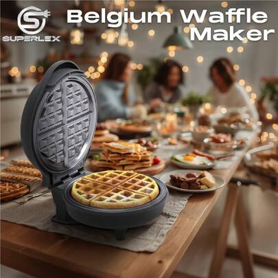 SUPERLEX Waffle Maker, 750W Mini Waffle Iron, Automatic Temperature Control, Non Stick Coating, Cool Touch Handle, Round Waffle Machine For Family