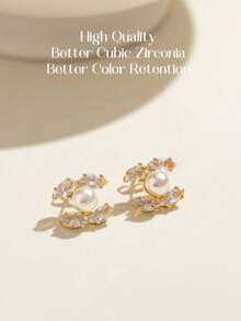 1 对优雅可爱的镀金双 C 形耳环，法式复古风格，适合日常佩戴和聚会