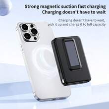 10000mAh 迷你磁吸快速充电移动电源，带数字屏幕 LED 电量显示，2 根内置充电线，内置支架磁吸移动电源，USB-C 便携式充电器，可同时为 5 台设备充电，适用于 16/15/14/13/Pro/Mini/Pro Max，适用于 Android，带支架，内置支架磁吸移动电源，旅行必需品，适合夏季假期户外旅行/露营的完美礼物，以及免提应急备用移动电源，适合送给家人、朋友、生日的礼物，磁性无线 - 白色 - 查看 8