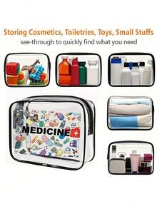 医用字母印花PVC洗漱包，PVC旅行收纳包，拉链封口 - 轻便防褪色化妆包，适合女性和女孩，TSA认证便携式化妆箱，易于擦拭清洁，化妆包，送给母亲、老师、朋友、护士的礼物，医疗旅行必备，假日旅行包，学生化妆包，邮轮必备，防水洗漱包，旅行浴室用品，大容量 - 彩色 - 查看 9