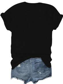 Angel Print Fashion Summer Short Sleeve T-Shirt Bad INFLUENCE TRUST NO ONE BELIEVE IN YOURSELF Graphic Tees Women Tops - 黑色 - 查看 2