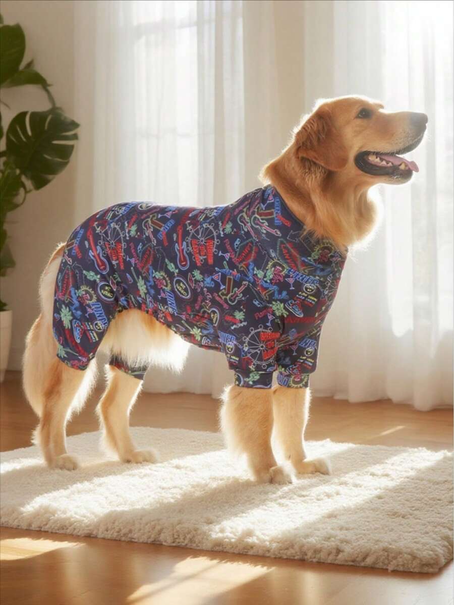 Dog Pajamas, Dog Recovery Clothes, Dog Apparel, Dog , Dog Supplies, Dog Outfits, Dog Clothing, Dog Accessories, Puppy Pajamas, Puppy Clothes, Puppy Accessories, Puppy Sets, Soft Stretchy Fabric Pajamas Suitable For Small, Medium And Large Dogs, Colorful Button Pattern Print, Size S-6XL