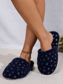 Pantunfla de peluche acolchonada suela antiderrapante comoda para hogar practica   Casa - Azul Marino - Ver 3