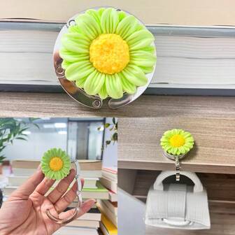 Gancho plegable 3D con forma de crisantemo, colgador de bolso portátil para escritorio, accesorio de manualidades, soporte decorativo multiusos para bolsos para escritorio de oficina, mesa del hogar, dormitorio y encimera de cocina, gancho compacto y ligero amigable para el viaje para bolsos, mochilas, bolsas de la compra y paraguas, idea de regalo elegante con diseño floral para cumpleaños, despedida de soltera, boda, fiesta de Halloween, reuniones de Acción de Gracias y relleno de calcetín navideño, organizador de clip fácil de llevar para conveniencia diaria