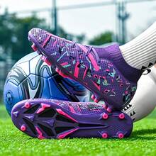 1 Pair Unisex Football/Soccer Shoes For Adults, Students, Teenagers, Suitable For Match, Training, Outdoor Sports, Lace-Up, Non-Slip, Wear-Resistant, With AG Long Studs And TF Short Studs - Purple - View 6