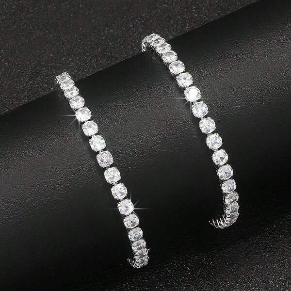 2 Stücke Herren einfaches Hip-Hop Kubaner Stil Kristall Armband Set, geeignet für Reisen, Dates, Partys, Herbst/Winter Schmuck, westlicher Schmuck, Strandaccessoires, Tanzparty, Sommer, Schmuck, Accessoires