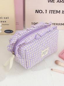 大容量家居收纳整理套装，包含拉链便携旅行洗漱包、经典紫色格子化妆包、柔软绗缝手提包、时尚撞色带提手化妆包、迷你方形卫生巾收纳袋、多功能家居收纳包、女士化妆包、旅行化妆包，是情人节、圣诞节、感恩节、伴娘婚礼的理想礼物。 - 紫色 - 查看 9
