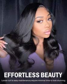 MEGALOOK 6"X5" Glueless Human Hair Wig, 100% Real Hair Pre-Cut Pre-Styled 12A Grade Salon Quality Soft Wavy Closed-Cap Wig, 200% Density Bleached Knots - Black - View 2