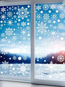 64pcs/192pcs/576pcs Christmas Window Decals - Snowflake Designs In Various Shapes, Xmas Decals Decorations,Christmas Window Clings Snowflakes Window Decals Static Window Stickers For Christmas Decorations Windows Winter & Holiday Designs For Glass Windows