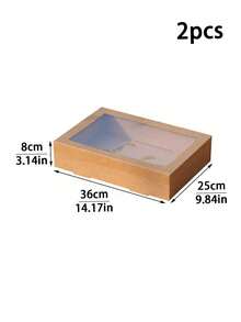 1/2pcs Rectangular Brown Kraft Paper With Lid And Transparent Window Multi-Purpose Cake Baking, Fried Chicken, Pizza, Sandwich, Fruit Storage Packaging Box, Suitable For Picnic Camping, Outdoor, Party, Birthday, Pizza Shop, Fried Chicken Shop - Brown - View 13