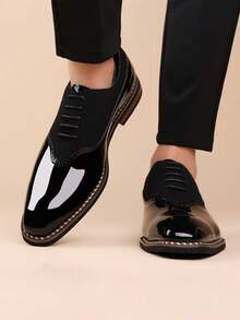 1 paire de richelieus unicolore pour hommes, style britannique en PU à lacets, chaussures de cérémonie convenant pour la maison et toutes les saisons