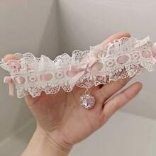 1 Pc Fashion Anime Collar Chain Lolita Bow Lace Collar Neck Decorative Neck Collar Necklace Collar - 黑色 - 查看 2