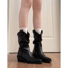 Women Western Boots - Black Leather - View 4