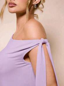 Women's Bodysuit With Tie Bow And Asymmetrical Neckline, Sleeveless, Ideal For Romantic Dates, Casual, Vacation And Summer - 淡紫色 - 查看 5